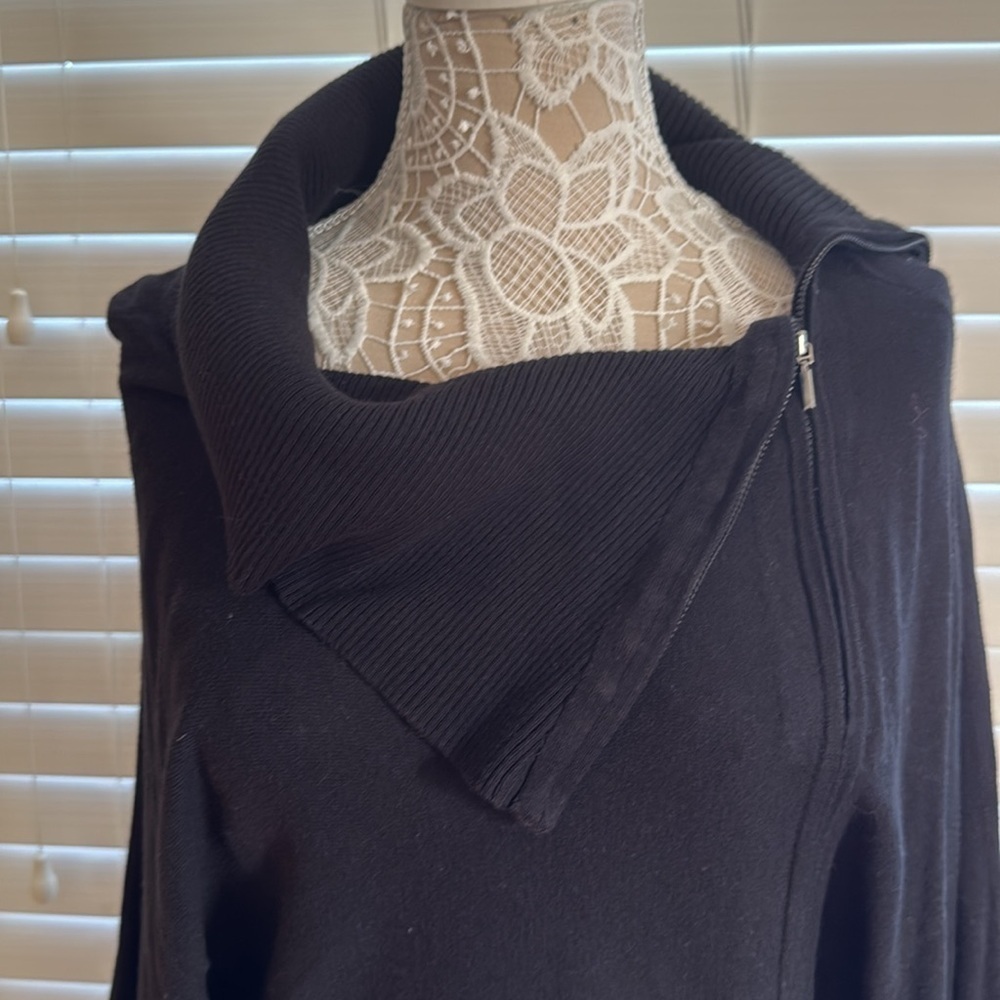 WHBM Dolman Sleeve Knit Black Dress Zip open Turtleneck Cashmere Cotton Blen S